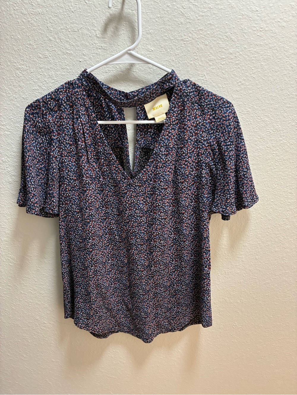 Maeve Anthropologie Printed Cutout Blouse Navy